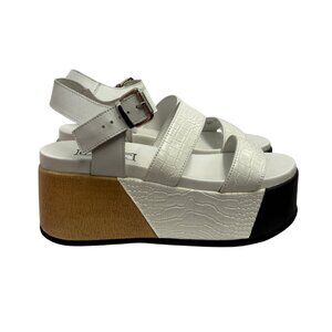 CULT Gaia White Snake Leather Platform Sandals